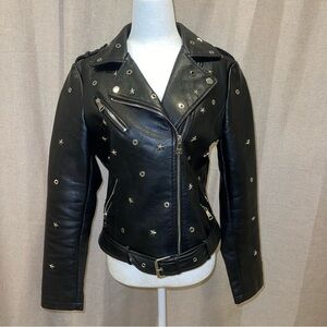 Vigoss Faux Leather Star Utility Moto Biker Jacket